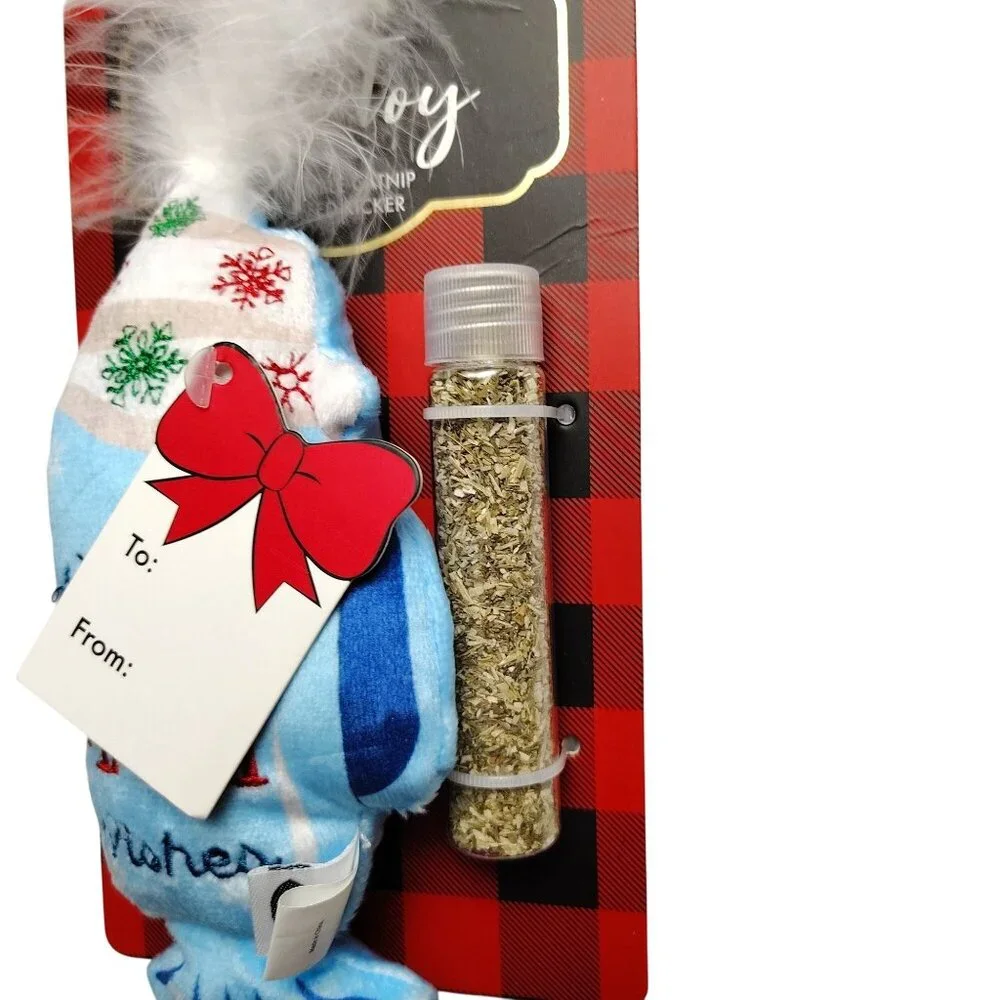 Meow Holiday Refillable Pet Plush Cocoa Kicker Catnip Toy With Feathers